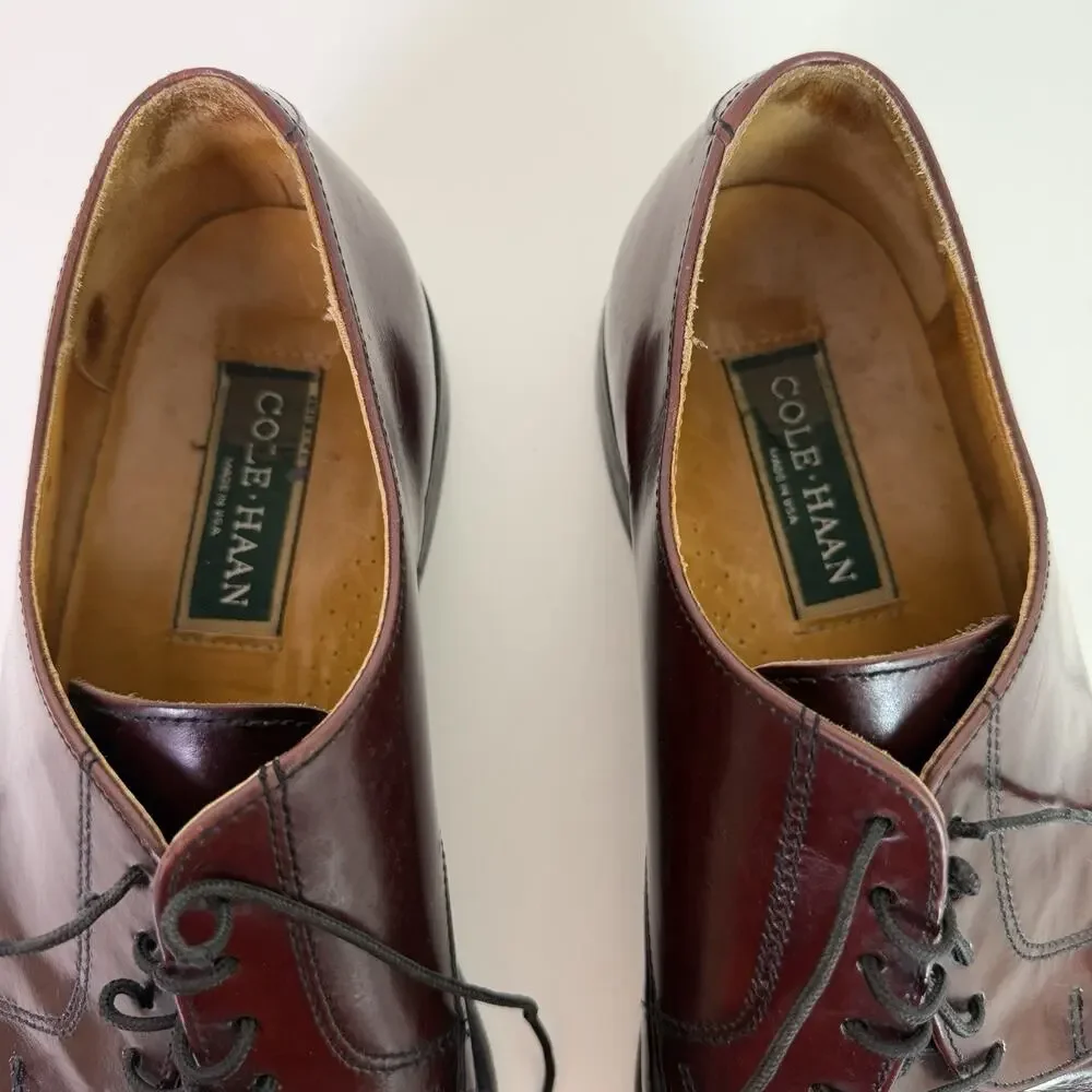 Vintage Cole Haan Burgundy Leather Cap Toe Derby Mens 11D Classic Dress Shoe USA